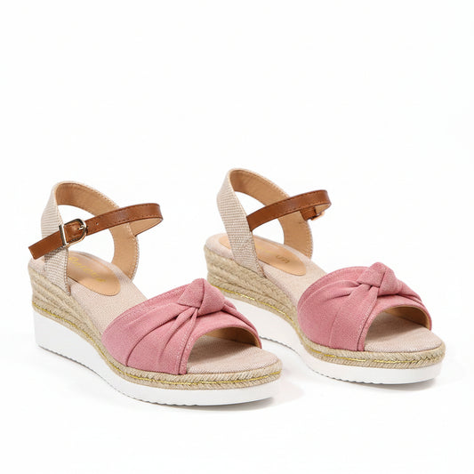 New Thick-soled Bow Sandals Summer Fashion Casual Linen Buckle Wedges Shoes For Women.