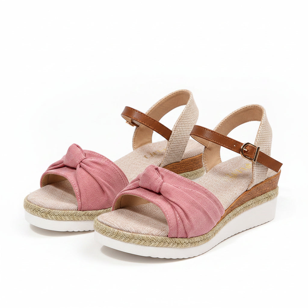 New Thick-soled Bow Sandals Summer Fashion Casual Linen Buckle Wedges Shoes For Women.........