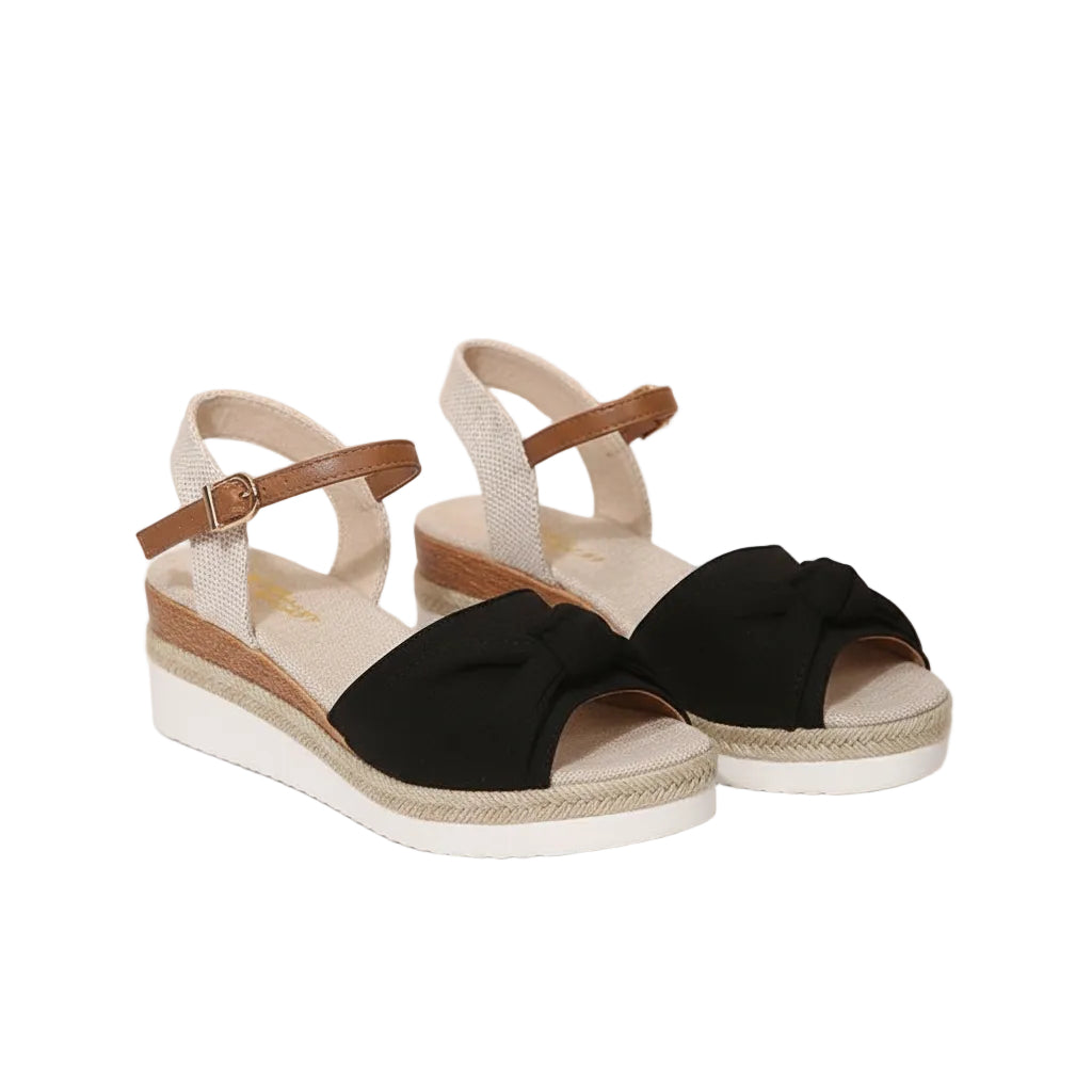 New Thick-soled Bow Sandals Summer Fashion Casual Linen Buckle Wedges Shoes For Women.......