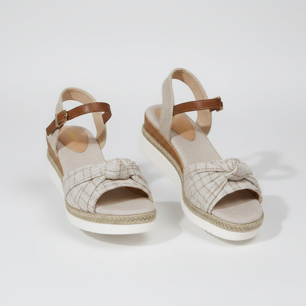 New Thick-soled Bow Sandals Summer Fashion Casual Linen Buckle Wedges Shoes For Women......