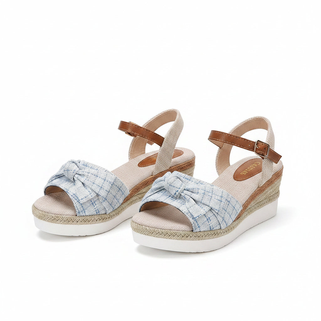 New Thick-soled Bow Sandals Summer Fashion Casual Linen Buckle Wedges Shoes For Women....