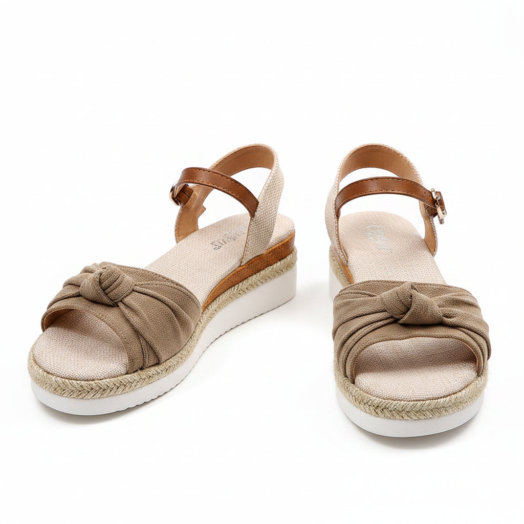 New Thick-soled Bow Sandals Summer Fashion Casual Linen Buckle Wedges Shoes For Women..