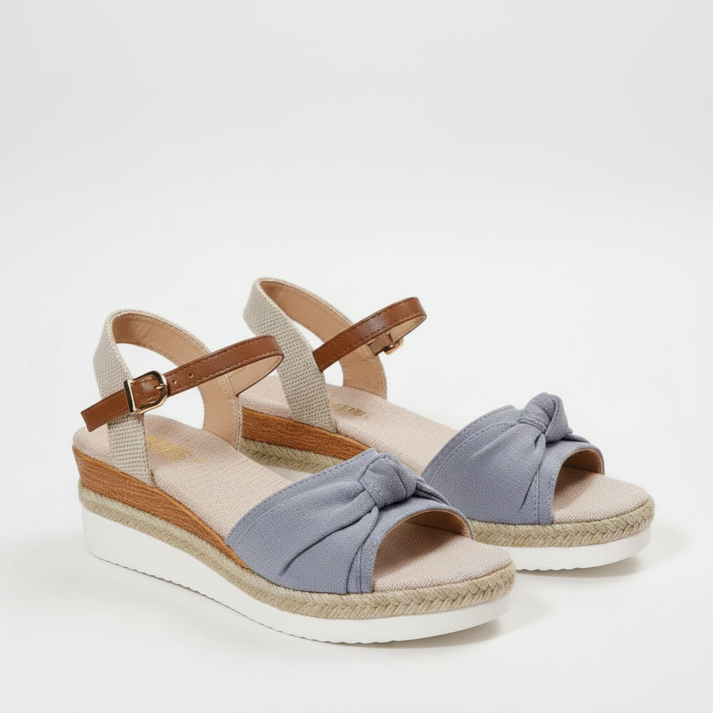 New Thick-soled Bow Sandals Summer Fashion Casual Linen Buckle Wedges Shoes For Women